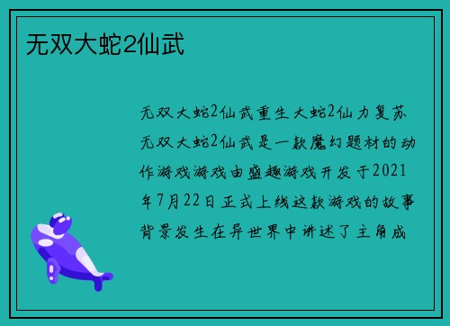 无双大蛇2仙武